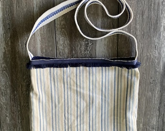 Handcrafted Biblical Costume Shoulder Bag - Natural, Blue & Tan Striped