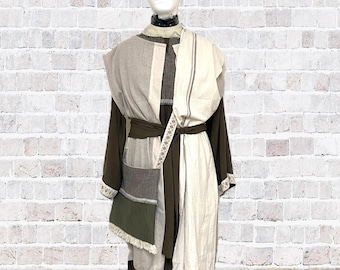 Handcrafted Men's Large Slub Linen Biblical Costume – Natural, Yellow & Green