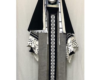 Handcrafted Men's Large Biblical Pharisee Costume – Black, Natural & Whiteish