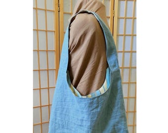 Handcrafted Biblical Costume Sling Shoulder Bag- Teal Blue Linen