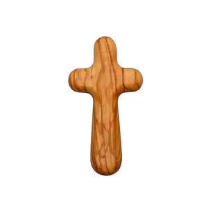 Cruz de madera de olivo de primera calidad hecha a mano de Nazaret, oración de consuelo, sujeción, regalo para todos, bautismo, confirmación y mucho más.