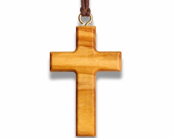 Minimalist Olive Wood Cross Necklace – Handcrafted in Nazareth