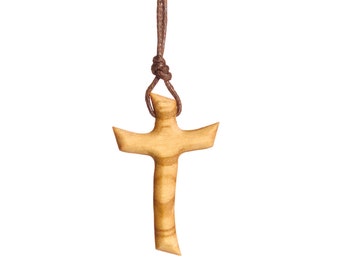 Charming olive wood cross necklace handmade in Nazareth For Men, Women, Boys & Girls