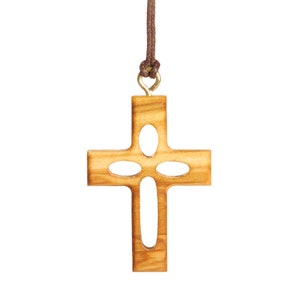 Nazareth Fair Trade Handmade Olive Wood Cross Necklace with Hollow Crucifix, Christian Religious Jewelry from Nazareth, Jesus Pendant Gift