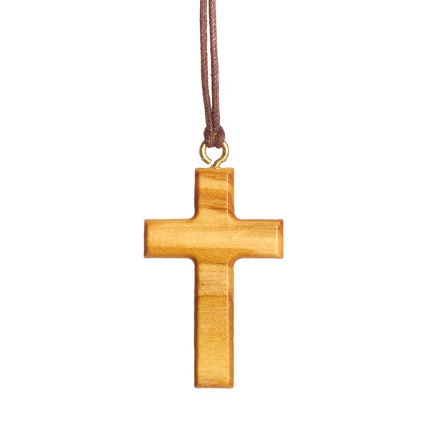 Collier pendentif croix minimaliste en bois d'olivier fait main à Nazareth pour homme, femme, garçon et fille