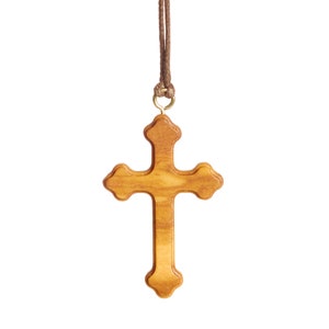 Orthodox kruis olijfhouten kettinghanger handgemaakt in Nazareth Voor mannen, vrouwen, jongens en meisjes