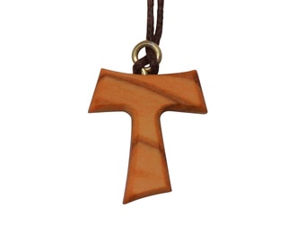Nazareth Fair Trade Handcrafted Olive Wood Franciscan Tau Cross Necklace – A Spiritual Pendant from the Holy Land - Christian Jewelry