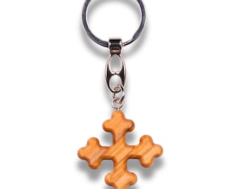 Triune Olive Wood Cross Keychain – Handcrafted in Nazareth
