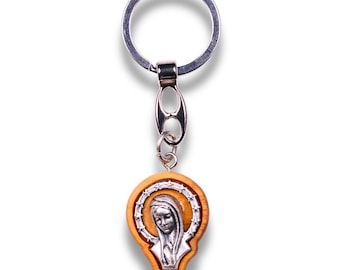 Mary of Nazareth Olive Wood Keychain – Handcrafted in Nazareth