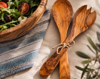 Olive Wood Salad Serving Set