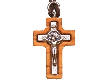 Nazareth Fair Trade Crucifix Olive Wood & Silver Toned Metal Necklace – Hand-Carved Jesus Pendant – Religious Jewelry from the Holy Land