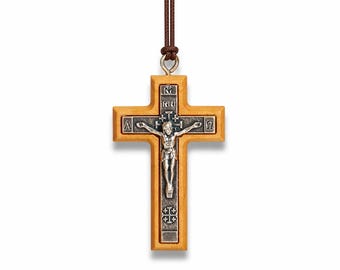 Olive Wood Crucifix Necklace