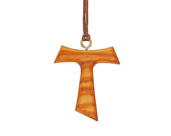 Nazareth Fair Trade Peaceful Covenant Handcrafted Olive Wood Tau Cross Pendant Necklace