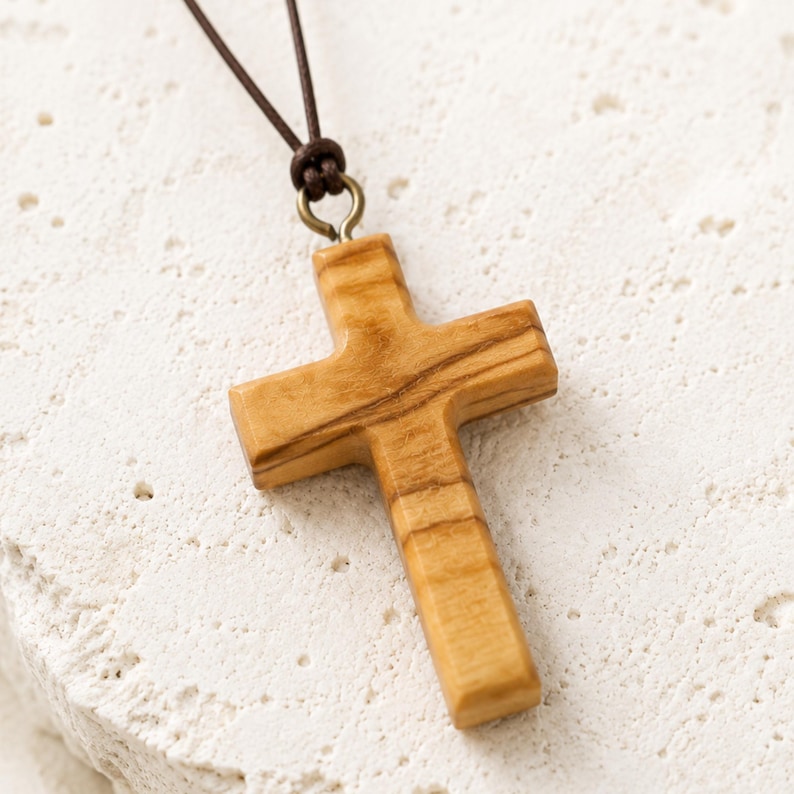 Minimalist Olive Wood Cross Necklace – Handcrafted in Nazareth