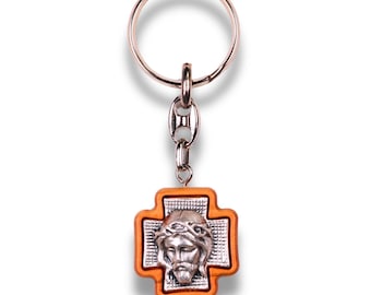 Visage of Jesus Olive Wood Cross Keychain – Handcrafted in Nazareth