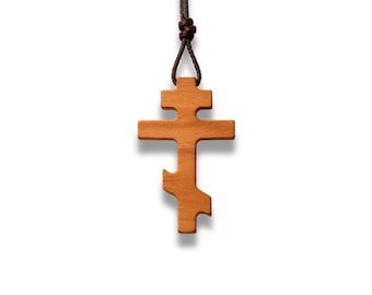 Collar con cruz de madera de olivo ortodoxa rusa – Hecho a mano en Nazaret