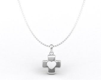 Nazareth Pendentif croix coeur en argent sterling Amour éternel, commerce équitable avec chaîne réglable, fabriqué à Nazareth