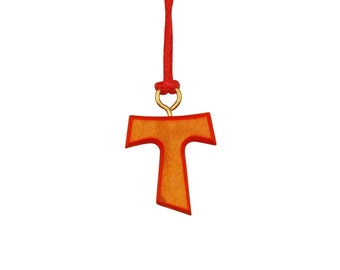 Nazareth Fair Trade "Crimson Love” Handcrafted Olive Wood Tau Cross Pendant Necklace