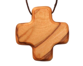 Nazareth Fair Trade Handmade Olive Wooden Greek Harmony Cross Necklace - Crafted in The Holy Land - Religious Jewelry