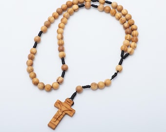 Olive Wood Rosary Engraved Cross - 8mm Beads