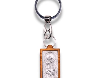 Holy Mother Olive Wood Keychain – Handcrafted in Nazareth