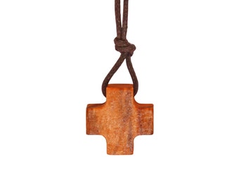 Nazareth Fair Trade Handmade Equilibrium Olive Wood Greek Cross Pendant Necklace