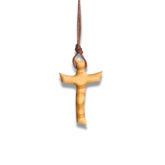 Collier Cordon avec Croix en bois d'olivier - 2 x 2 cm - MAISON HALLEUX SRL
