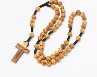 Olive Wood Prayer Rosary Engraved Beads - 8mm