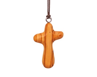 Nazareth Fair Trade Unique Curved Artisanal Olive Wood Cross Pendant Necklace Handcrafted In Nazareth – Faith-Inspired Accessory