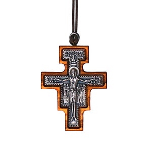 NazarethFairTrade San Damiano Olive Wood Cross Necklace Handmade in Nazareth, Symbolic Jewelry for Men & Women, Embrace Your Christian Faith