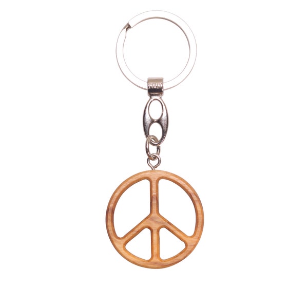 Handmade Olive Wood Peace Sign Keychain, Pendant Symbol, Hand Crafted In Nazareth