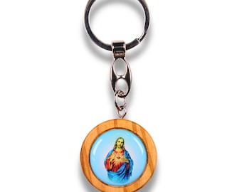 Icona Olive Wood Sacred Heart Keychain – Handcrafted in the Holy Land
