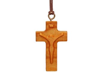 Nazareth Fair Trade Sacred Silhouette Olive Wood Cross Pendant - Handcrafted Jesus Necklace from Nazareth with Cotton Cord