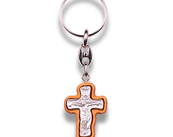 Ascetics Olive Wood Crucifix Keychain – Handcrafted in Nazareth
