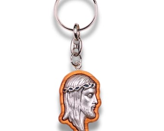 Visage of Jesus Olive Wood Keychain – Handcrafted in Nazareth