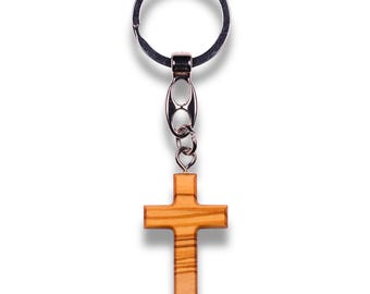 Minimalist Olive Wood Cross Keychain – Handcrafted in Nazareth