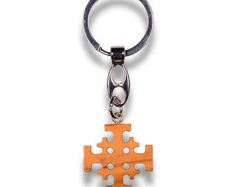 Jerusalem Olive Wood Cross Keychain – Handcrafted in the Holy Land