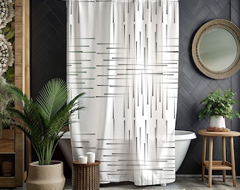 Minimalistischer Duschvorhang, Schwarz-Weiß-Badezimmer-Duschvorhang, gestreifter Duschvorhang, Shabby-Chic-Duschkabine, modernes Dekor