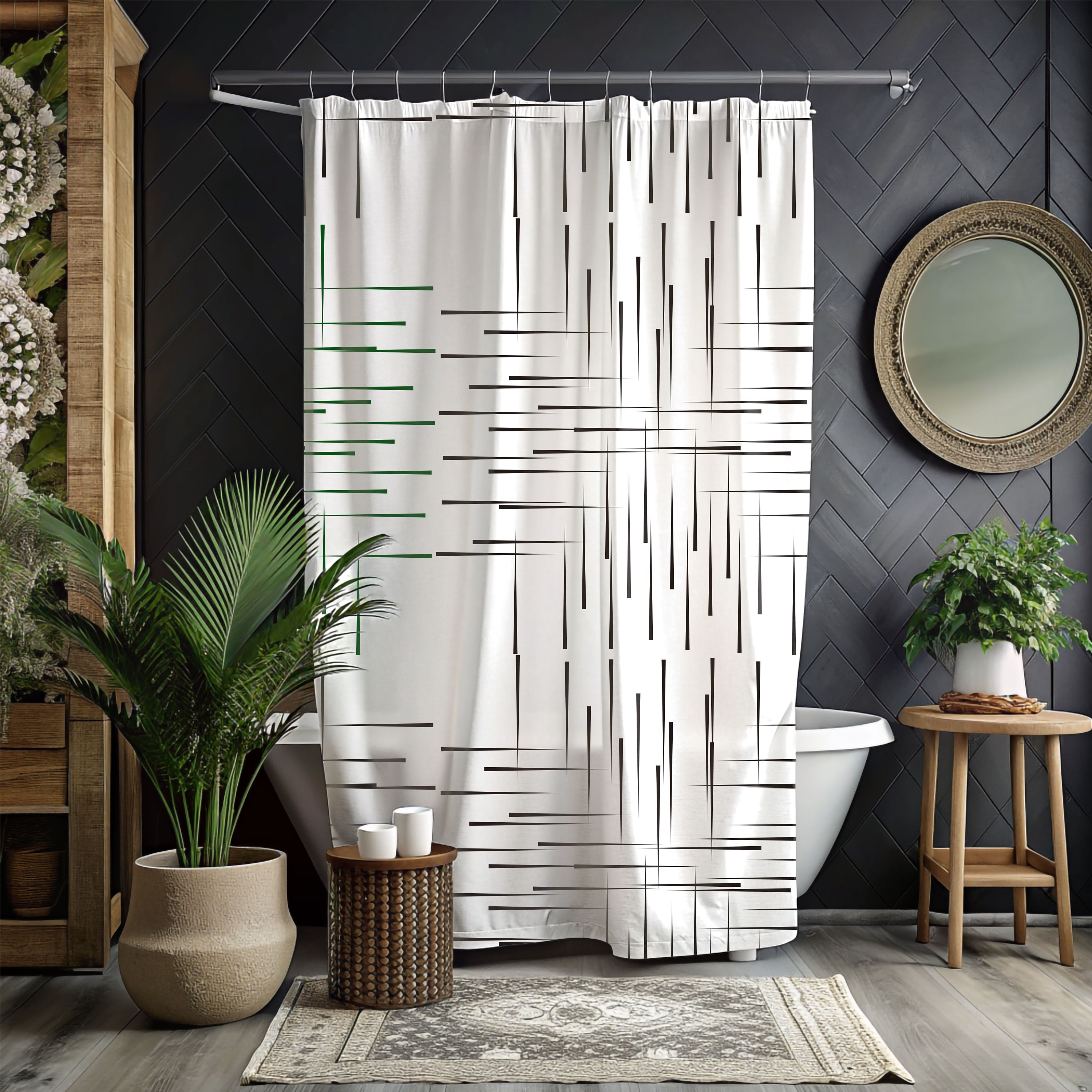 Minimalist Black and White Shower Curtain | Striped Modern Bathroom ...