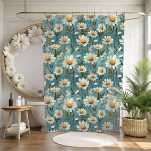 Daisy Shower Curtain | Shabby Chic Bathroom Décor | Country Cottage Style | Cozy Farmhouse Vibes | Whimsical Floral Prints