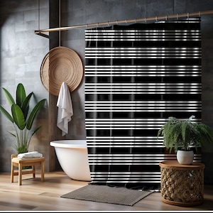 Minimalist Shower Curtain  Black And White Shower Curtain Striped Shower Curtain