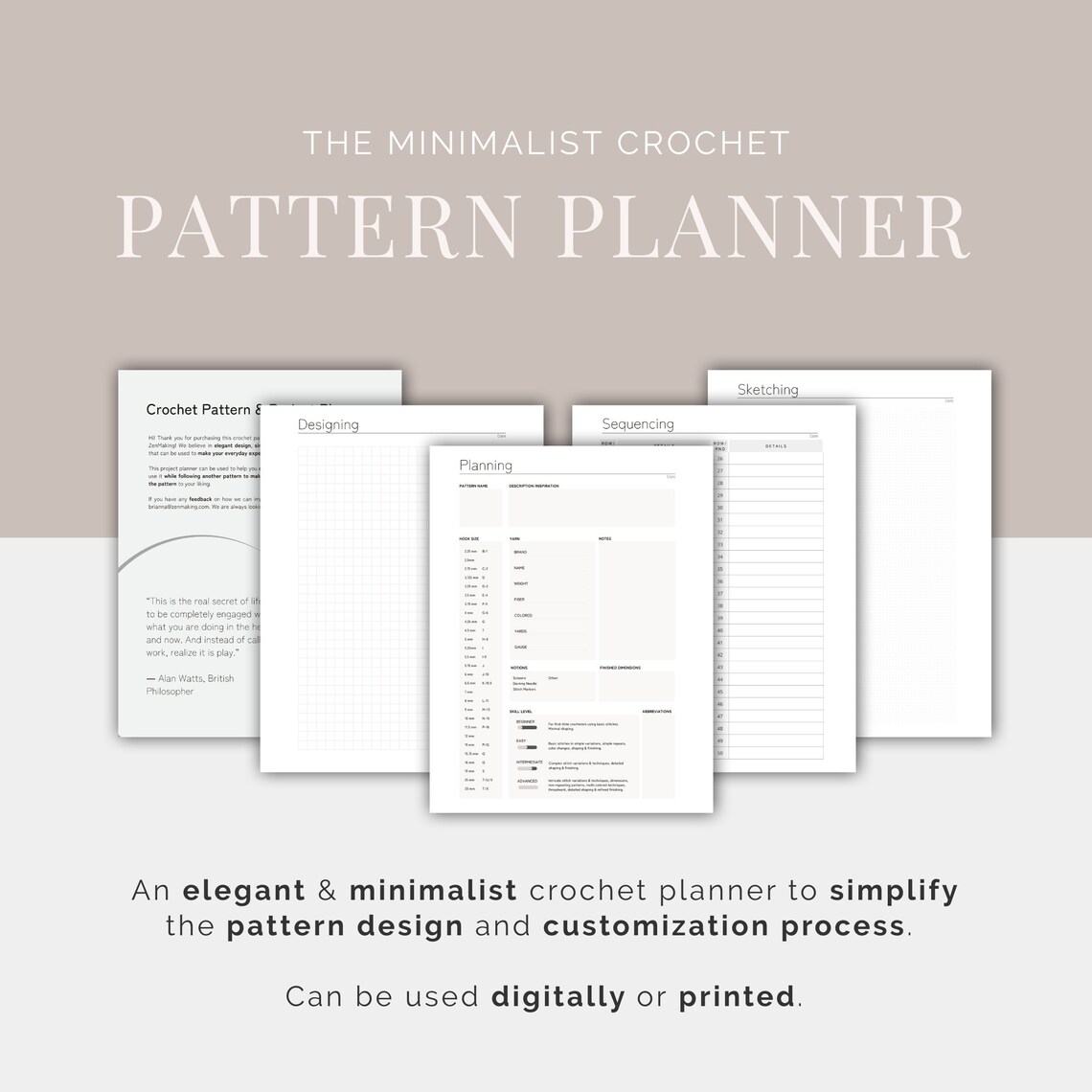 Printable PDF | Minimalist Crochet Pattern Design and Project Planner ...