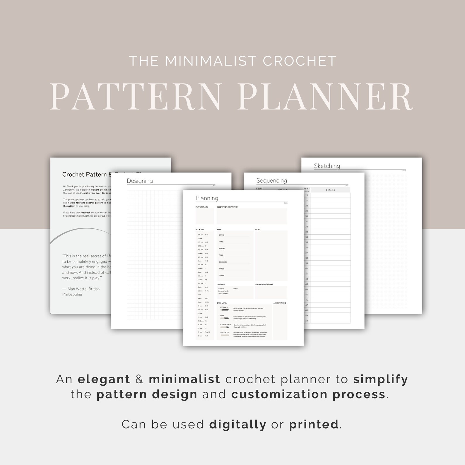 Printable PDF Minimalist Crochet Pattern Design and Project Planner