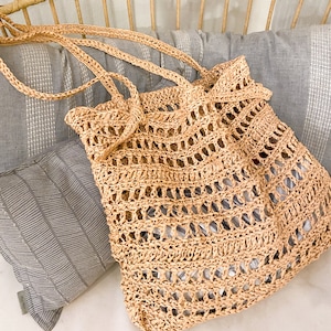 HÄKELMUSTER | Durchsichtig Raffia Tote | Übergroße Stroh Markttasche, Nachhaltige Einkaufstasche, Schultertasche im Boho-Stil, Große Kapazität
