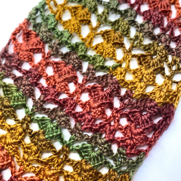 CROCHET PATTERN | Autumn Dreams Scarf | Colorful Shell Stitch Scarf, Gift for Her | Instant PDF Download