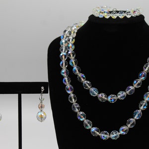 Vintage Aurora Borealis Parure Glass Beaded Mid Century MCM Estate Jewelry Set