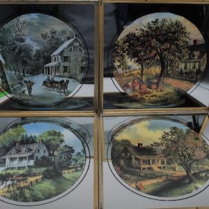 Vintage Currier & Ives The Four Seasons Farmhouse Mirrored Wall Art Set of 4