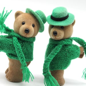2 Vintage Russ Flocked Bear Pencil Hugger Grabber Topper- St Patrick&#39;s Day