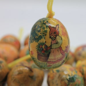Lot of 12 Retro Easter Egg Paper Mache Ornaments, Bunny, Ducklings