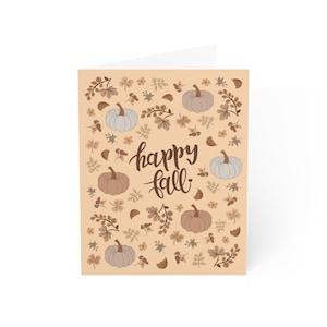Bonne carte de voeux Halloween d'automne | Feuilles d'automne et citrouilles | Carte d'Halloween beige | Cartes de voeux saisonnières